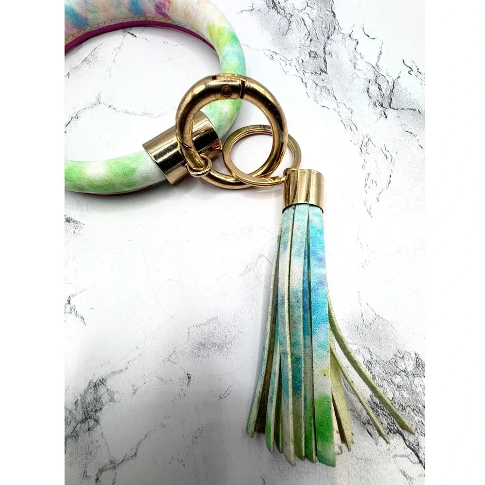 Pastel Bangle Keychain Wristlet Gold Tone Tassel 9
